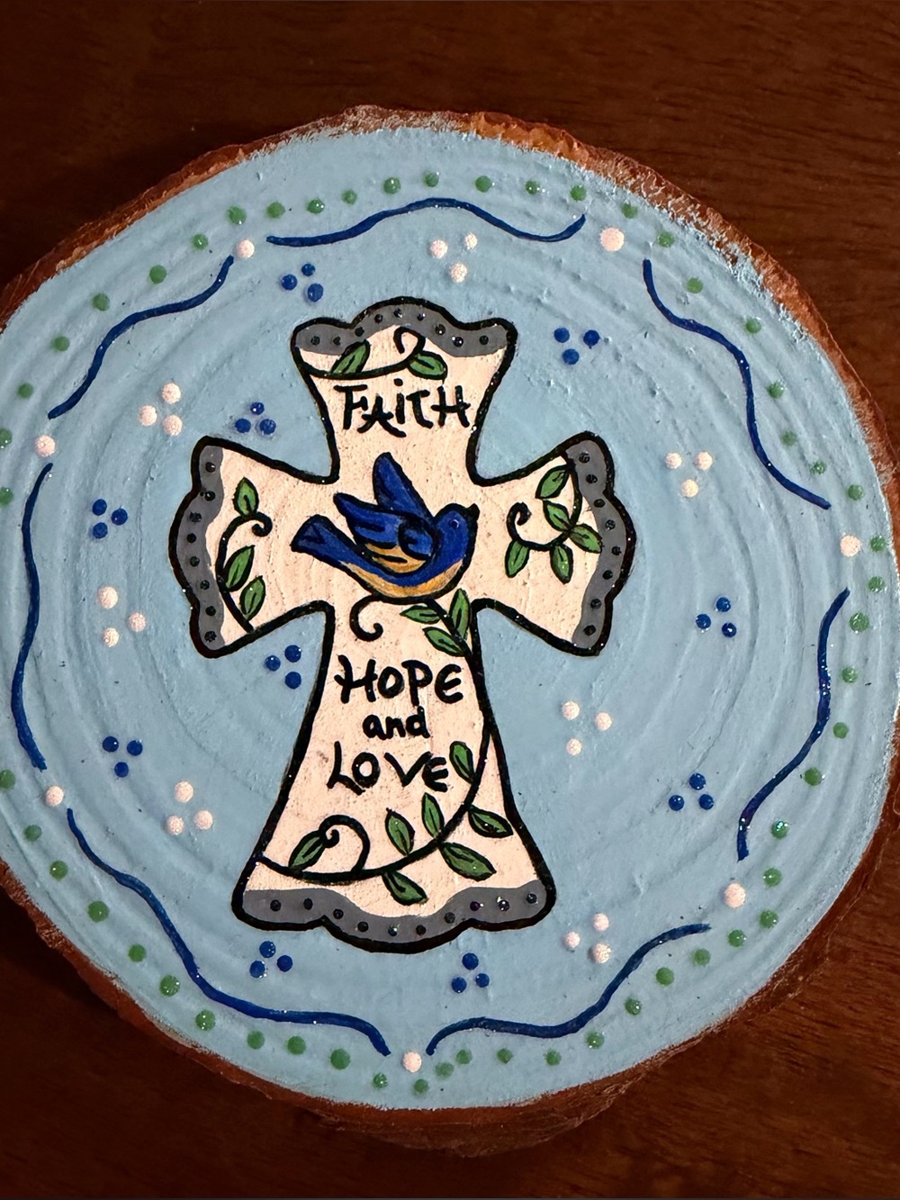 Hand-Painted Faith Cross Wall Art in Light Blue and Cream